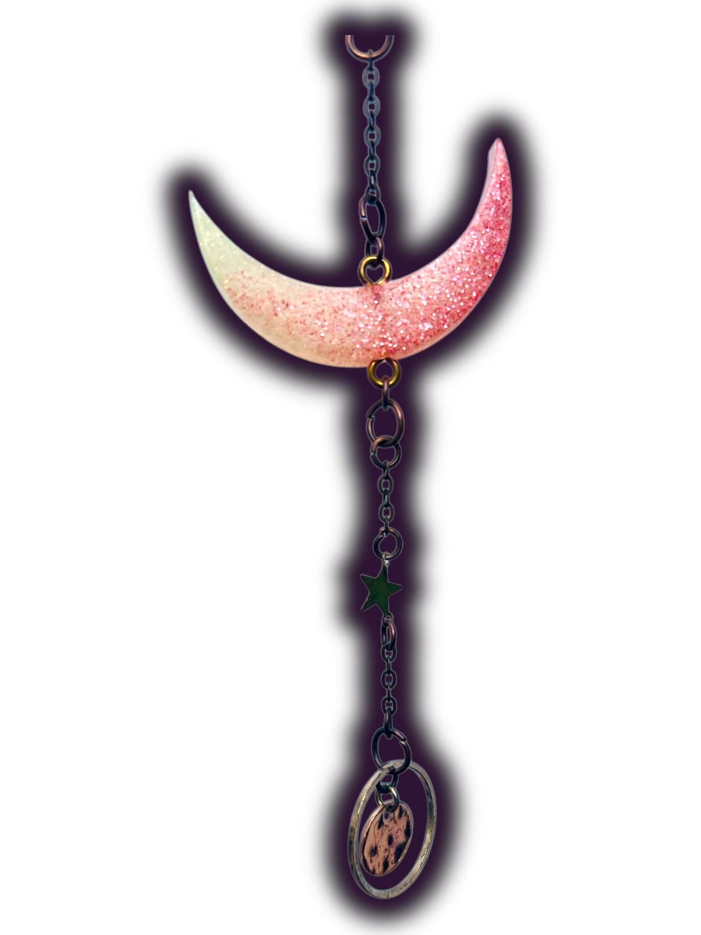 Moon Phase Wall Hanging, Phases of the Moon Decor, Witchy Things, Spiritual Stuff, Galaxy Inspired, Glow-in-the-Dark, Wire Wrapped Crystal