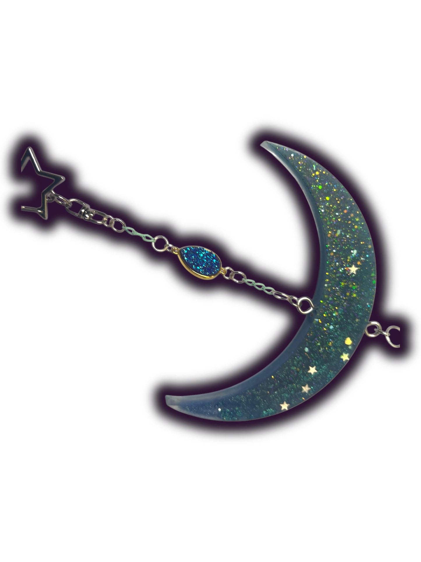 Moon Phase Wall Hanging, Phases of the Moon Decor, Witchy Things, Spiritual Stuff, Galaxy Inspired, Glow-in-the-Dark, Wire Wrapped Crystal