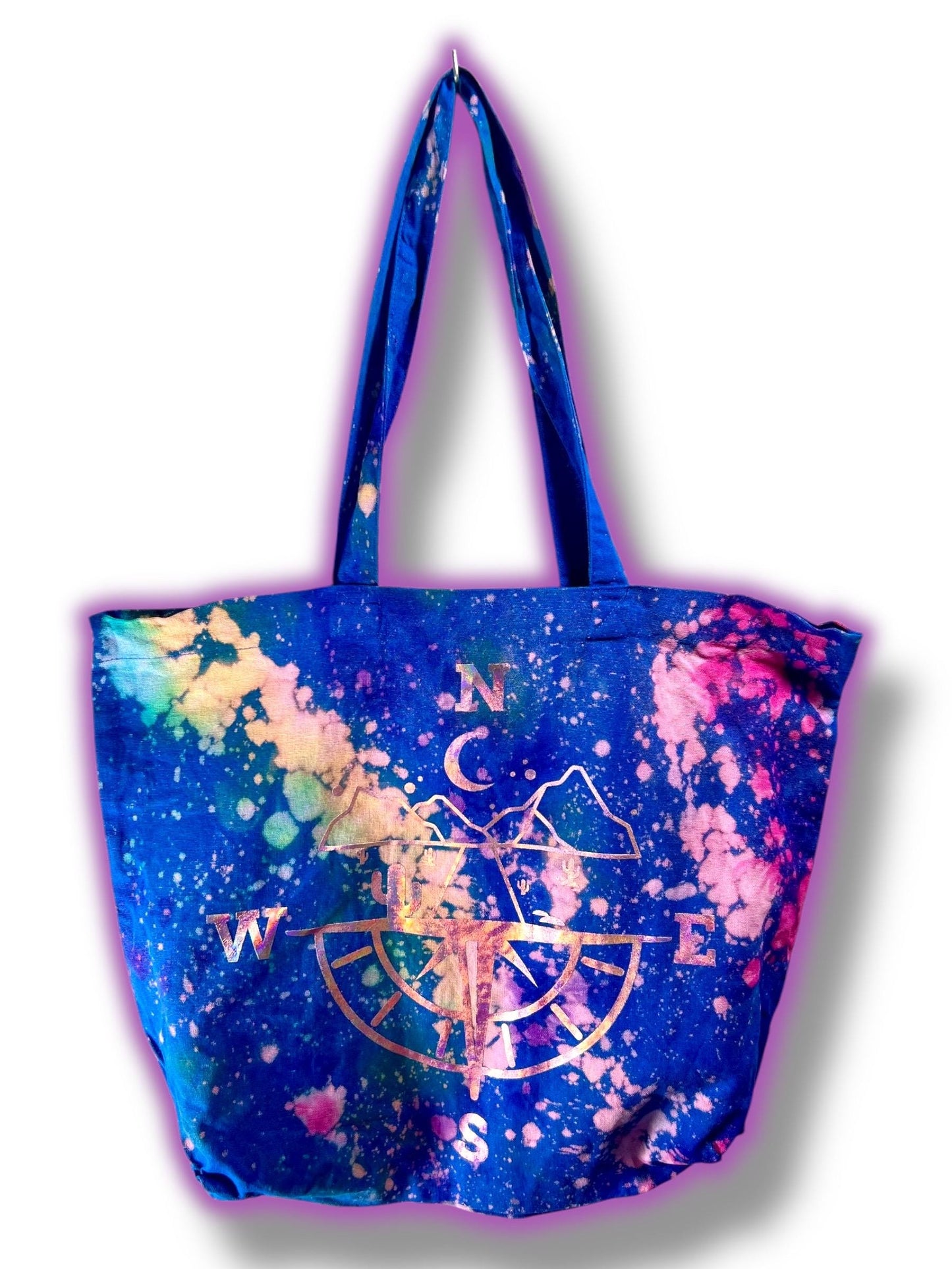 Handmade Tote Bag, Glow-in-the-Dark, Tie-Dye, UV Color Change, Moon Phase, Mystical, Celestial, Witchy Apparel