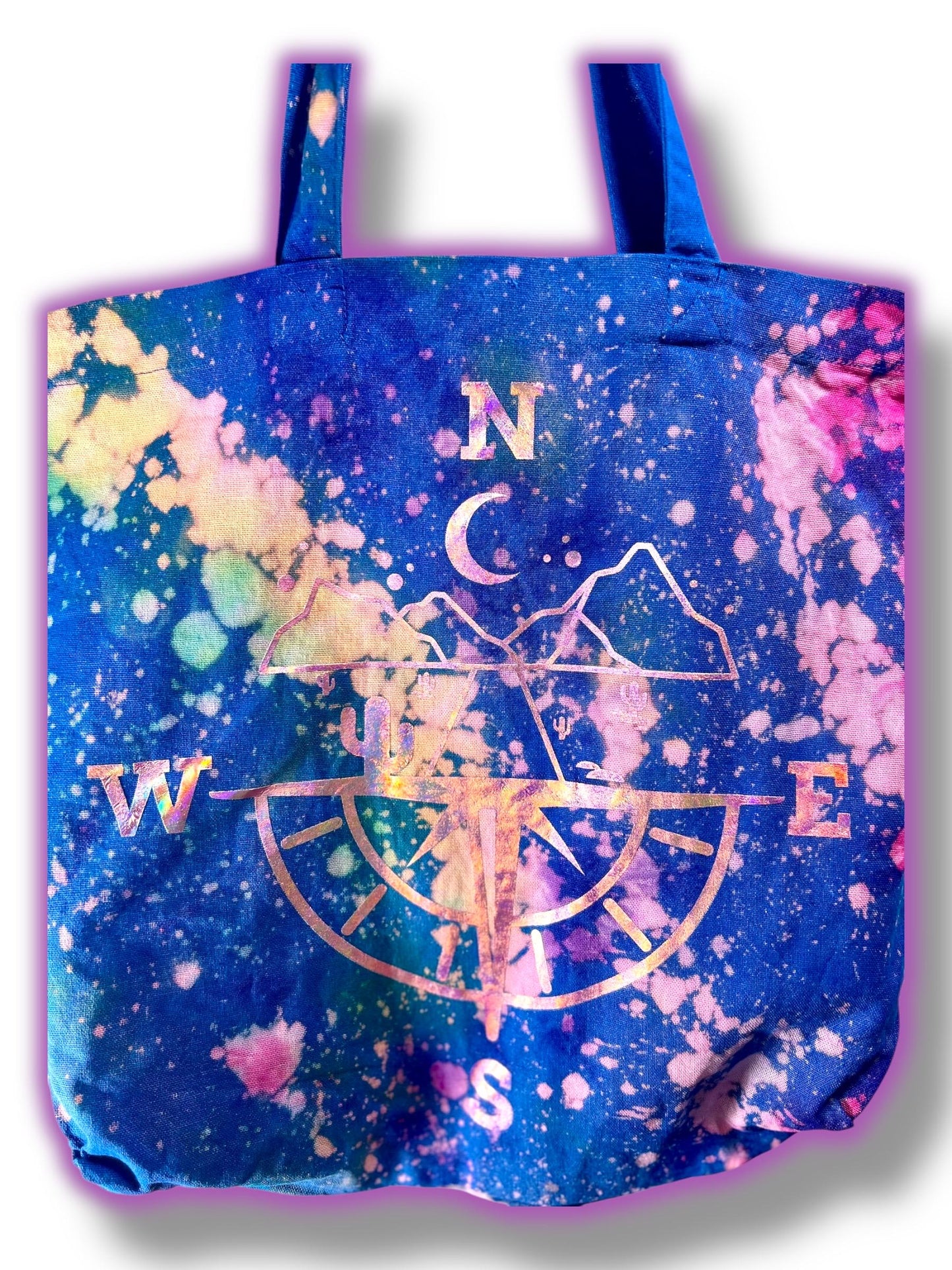 Handmade Tote Bag, Glow-in-the-Dark, Tie-Dye, UV Color Change, Moon Phase, Mystical, Celestial, Witchy Apparel