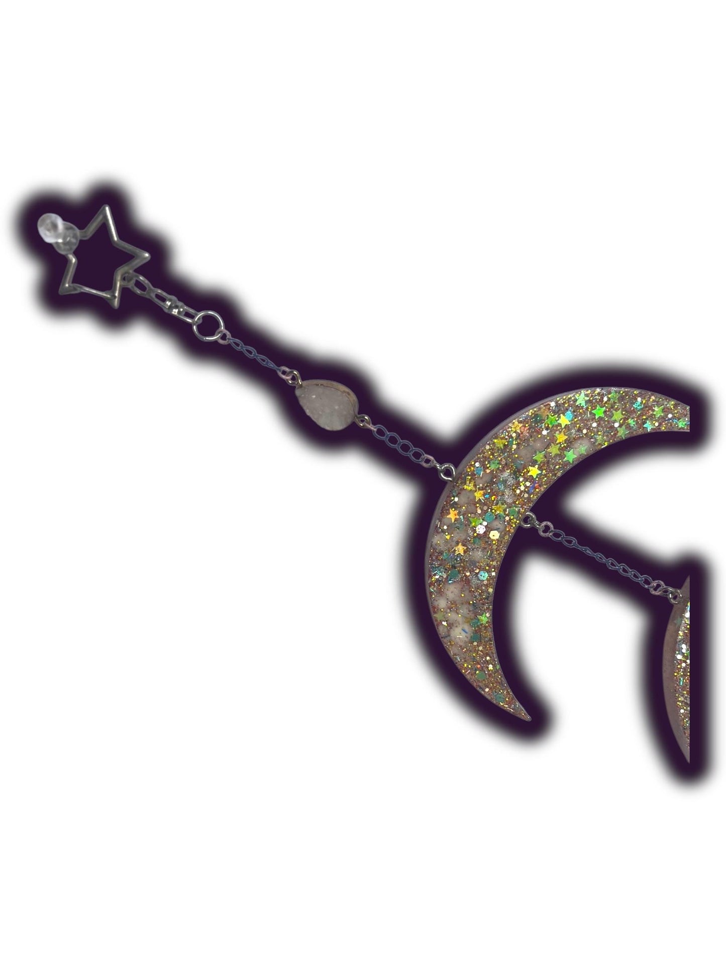 Moon Phase Wall Hanging, Phases of the Moon Decor, Witchy Things, Spiritual Stuff, Galaxy Inspired, Glow-in-the-Dark, Wire Wrapped Crystal