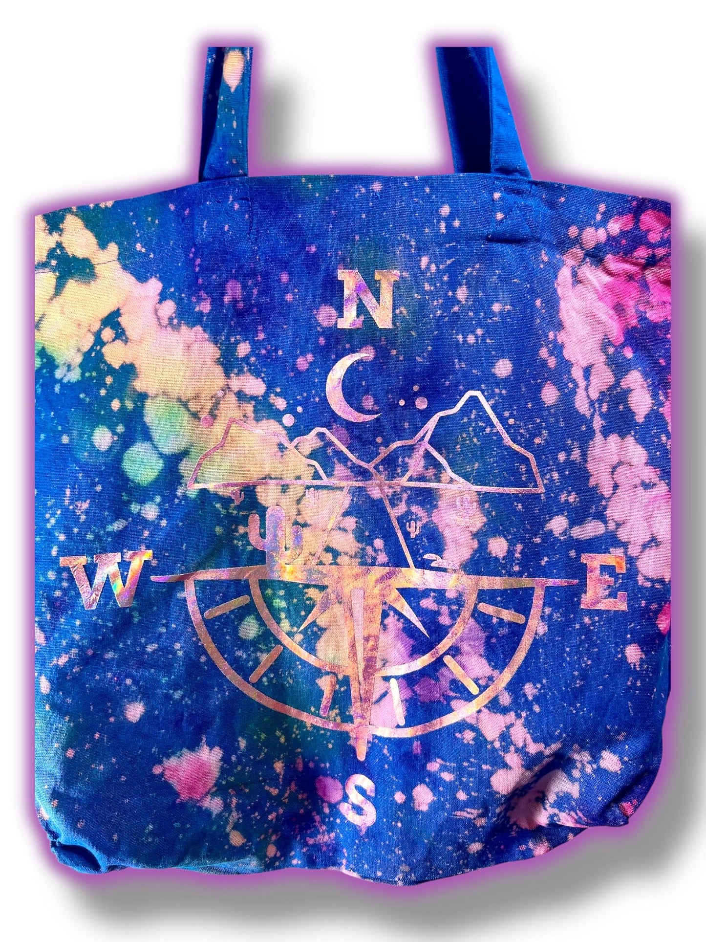 Handmade Tote Bag, Glow-in-the-Dark, Tie-Dye, UV Color Change, Moon Phase, Mystical, Celestial, Witchy Apparel