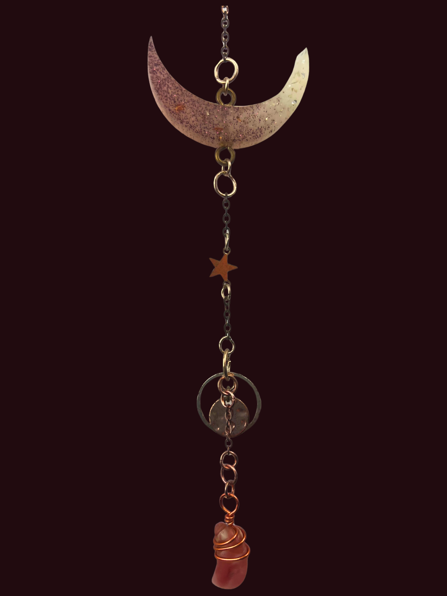 Moon Phase Wall Hanging, Phases of the Moon Decor, Witchy Things, Spiritual Stuff, Galaxy Inspired, Glow-in-the-Dark, Wire Wrapped Crystal