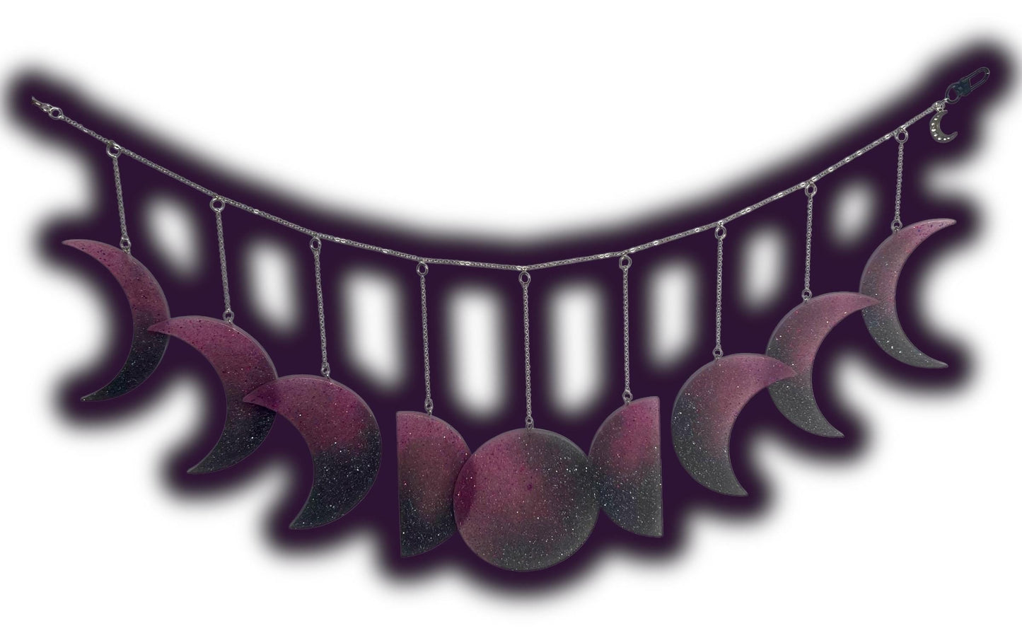 Moon Phase Wall Hanging, Phases of the Moon Decor, Witchy Things, Spiritual Stuff, Galaxy Inspired, Glow-in-the-Dark, Wire Wrapped Crystal