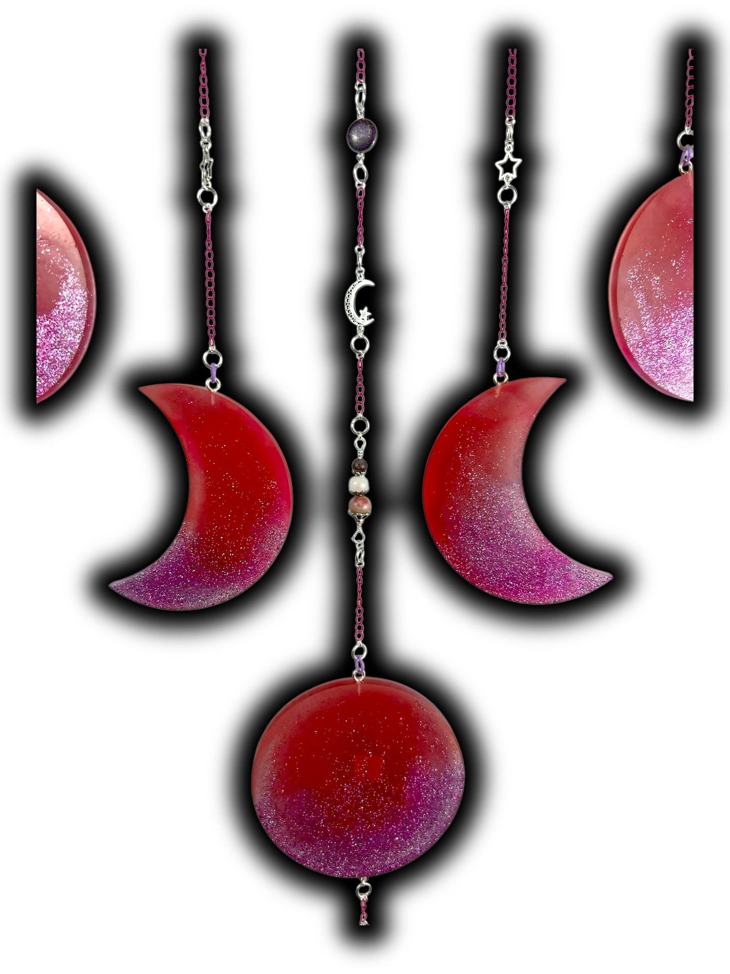 Moon Phase Wall Hanging, Phases of the Moon Decor, Witchy Things, Spiritual Stuff, Galaxy Inspired, Glow-in-the-Dark, Wire Wrapped Crystal