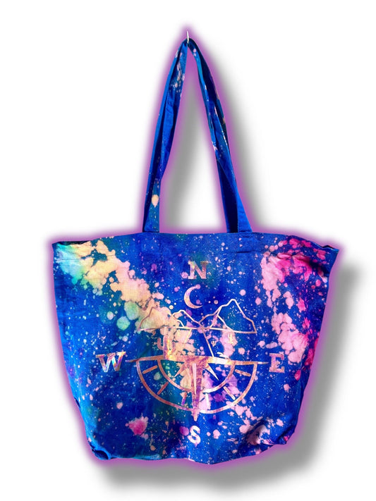 Handmade Tote Bag, Glow-in-the-Dark, Tie-Dye, UV Color Change, Moon Phase, Mystical, Celestial, Witchy Apparel