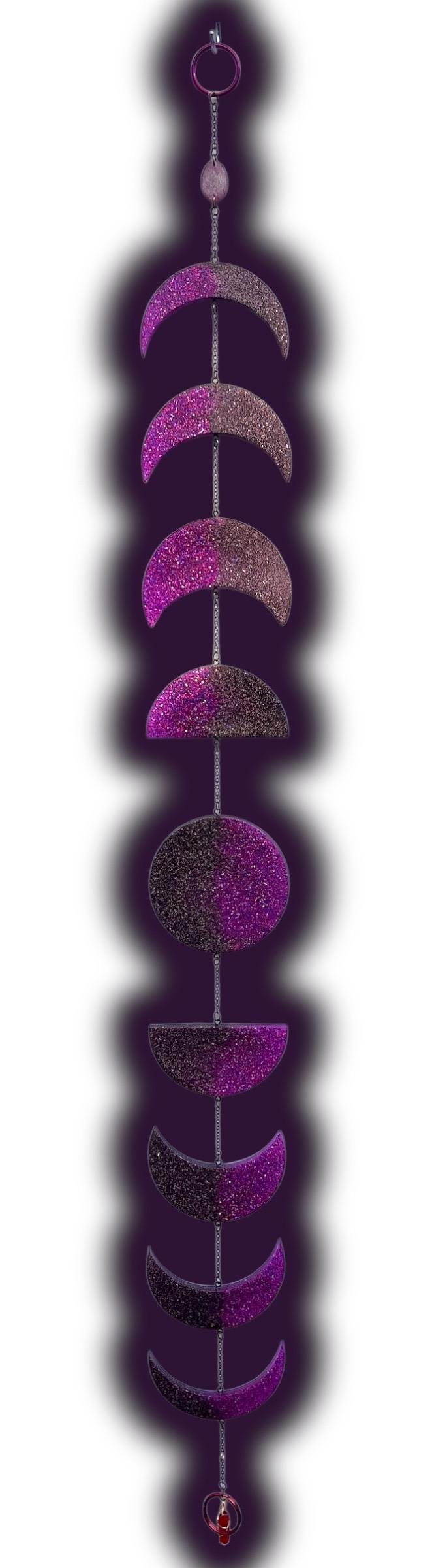 Moon Phase Wall Hanging, Phases of the Moon Decor, Witchy Things, Spiritual Stuff, Galaxy Inspired, Glow-in-the-Dark, Wire Wrapped Crystal