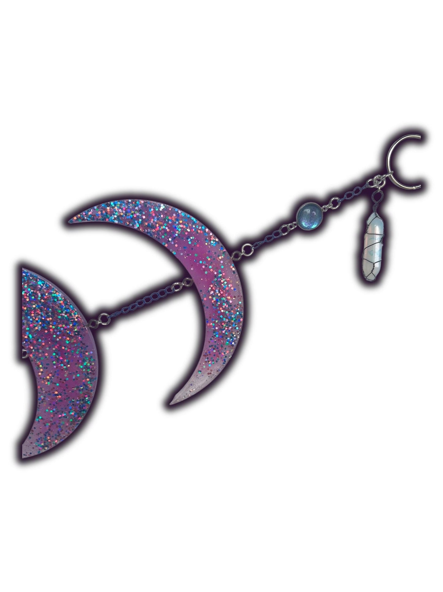 Moon Phase Wall Hanging, Phases of the Moon Decor, Witchy Things, Spiritual Stuff, Galaxy Inspired, Glow-in-the-Dark, Wire Wrapped Crystal